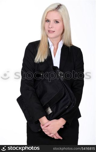 Blond executive with briefcase