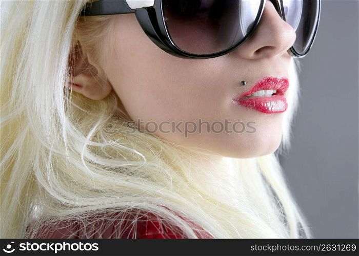blond fashion girl portrait red lips macro closeup smile