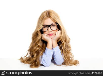 blond fashion kid girl with glasses portrait isolated on white
