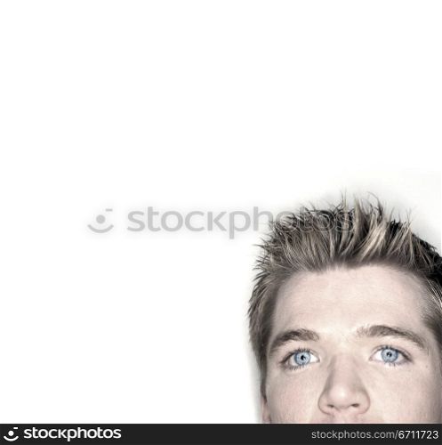 Blond hair, blue eye profile shot