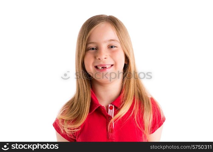 blond indented girl smiling expression gesture in white background