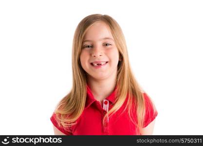 blond indented girl smiling expression gesture in white background