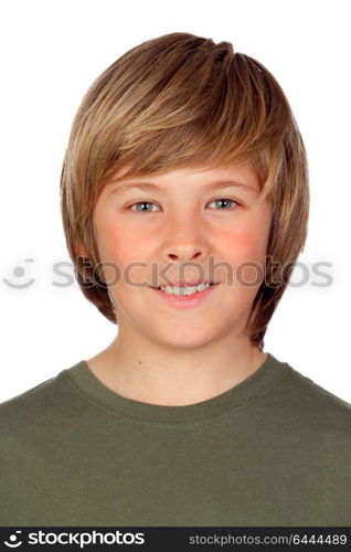 Blond preteen boy isolated on a white background