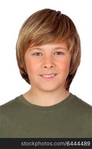 Blond preteen boy isolated on a white background