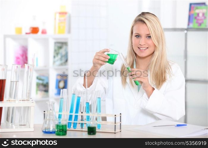 blond scientist in lab