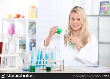 blond scientist in lab
