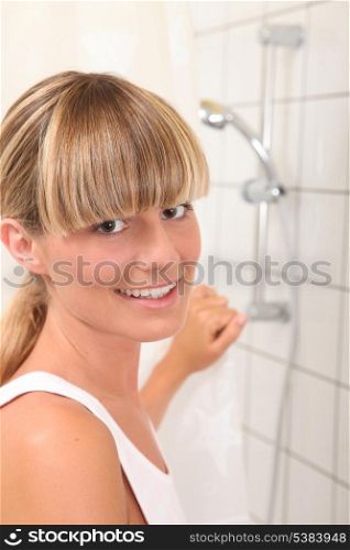 Blond teenager shower