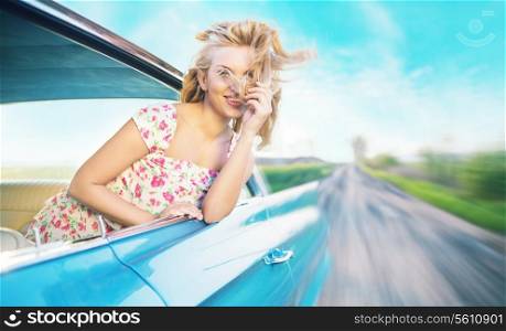 Blond woman during the fast ride