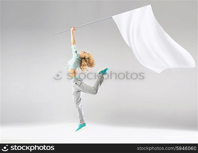 Blond woman holding the white flag