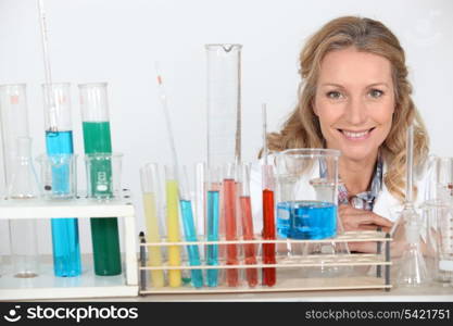 Blond woman in research lab