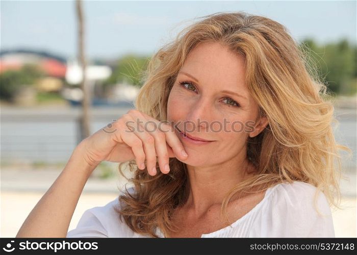 Blond woman on bench