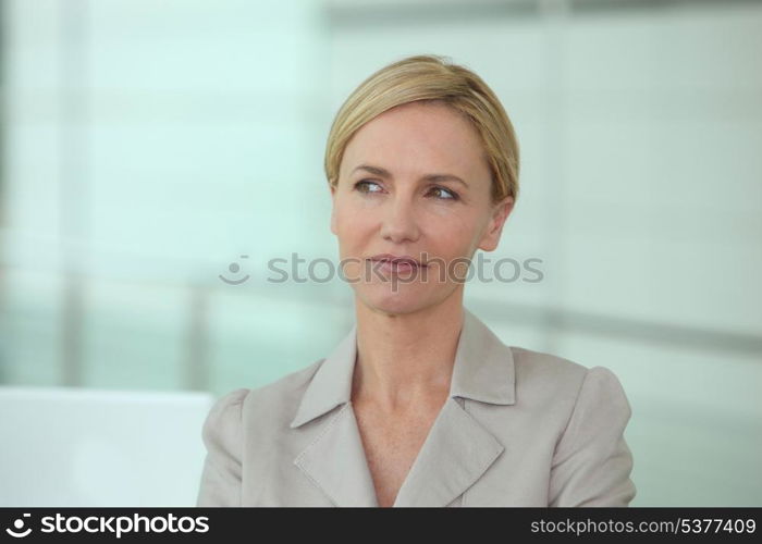 Blond woman thinking