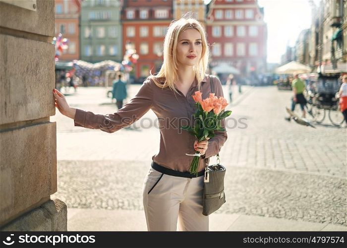 Blond woman waiting for her date