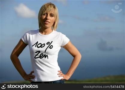 Blond woman with attitude, stood outdoors