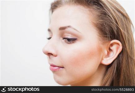 blond women face closeup in profile