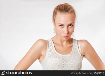 blond women with long hair studio shot on white background