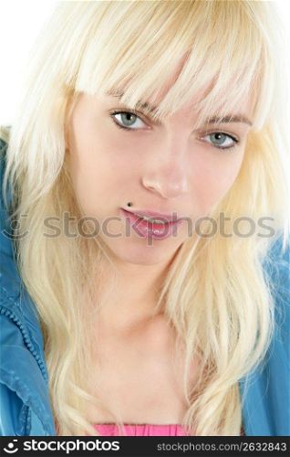 blond young fashion student girl portrait white background