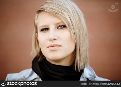 blond young woman ,urban portrait, natural light