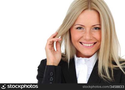 Blonde business woman smiling