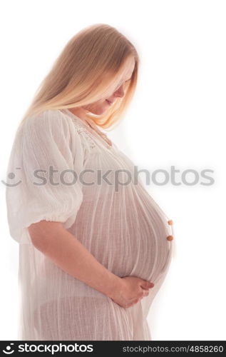 Blonde caucasian pregnant woman isolated on white. pregnant woman isolated