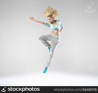 Blonde cheerful lady during the training