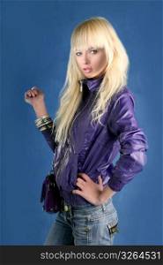 blonde fashion girl young woman purple bag
