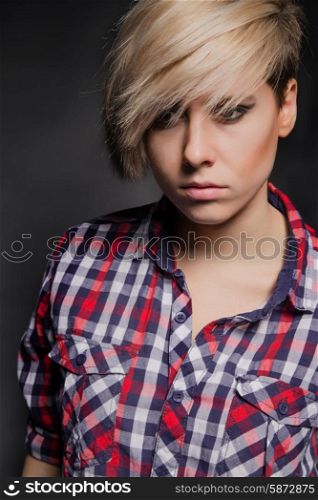 Blonde girl with a short stylish haircut