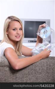 Blonde girl with cds