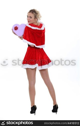 Blonde in a short Santa costume