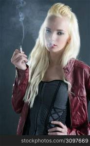 blonde smoking cigarette young fashion girl grunge background