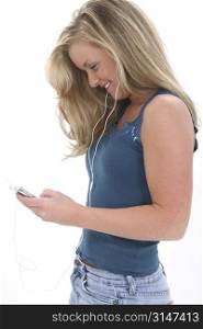 Blonde Teen Girl Listening To Music.