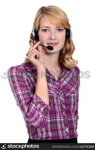 blonde with headset