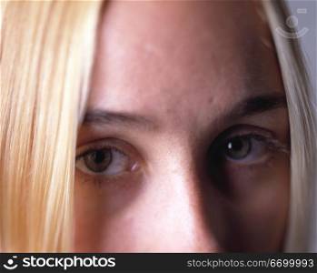 Blonde Woman&acute;s Eyes Up Close