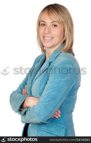 Blonde woman isolated on white background