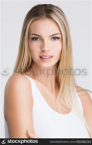 Blonde woman portrait. Blonde woman natural beauty closeup portrait