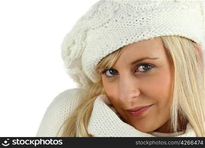 Blonde woman wool hat