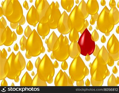 Blood in the urine medical diagnosis of disease and infection symptoms as a group of yellow liquid drops with one red drop as a laboratory test symbol in a 3D illustration style.