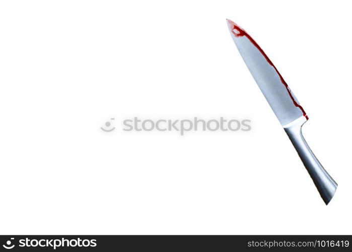 Blood on the blade of a knife. bloody knife horror theme isolated on white background, space for text close-up. Blood on the blade of a knife. bloody knife horror theme isolated on white background, space for text