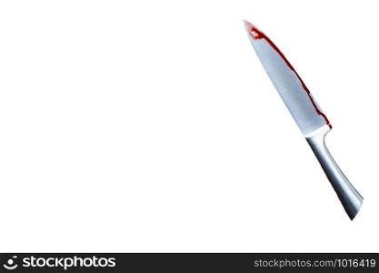 Blood on the blade of a knife. bloody knife horror theme isolated on white background, space for text close-up. Blood on the blade of a knife. bloody knife horror theme isolated on white background, space for text