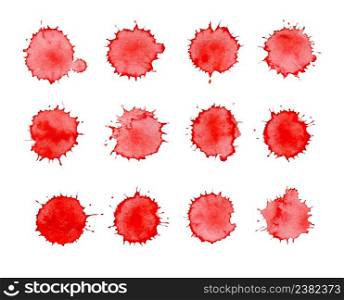 Blood splashes drops isolated on white background. Blood spatters realistic bloodstains