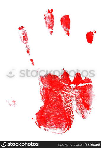 bloody hand print isolated on white background