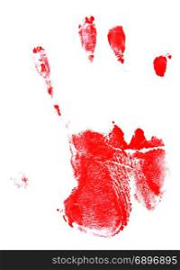 bloody hand print isolated on white background