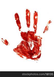 bloody Trail of a human hand on a white background