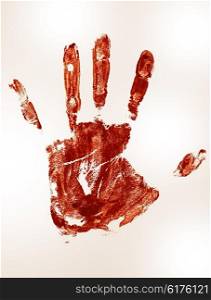 bloody Trail of a human hand on a white background