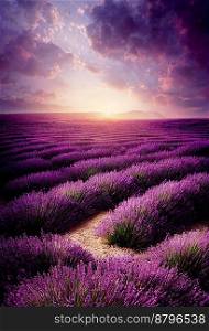 Blooming beautiful lavender field 3d illustrated