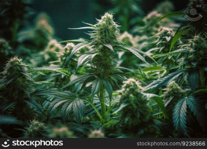 blooming mature big cannabis buds generative ai.