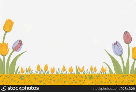 Blooming Tulip Delight  Floral Border and Spring Seamless Pattern. Generative AI.