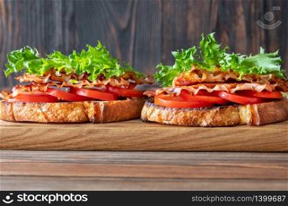 BLT sandwiches with bacon, lettuce and tomatoes