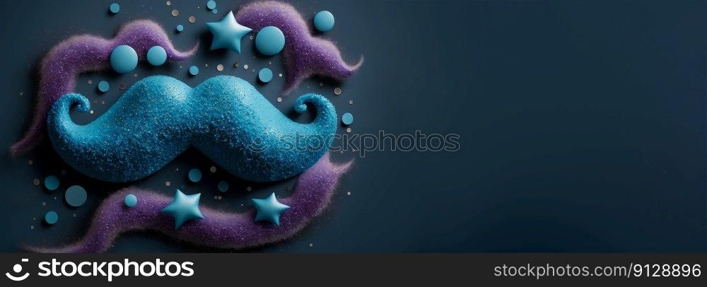 Blue abstract illustration with a mustache. International Men’s Day, Father’s Day. Banner with copy space. Generative AI. Blue abstract illustration with a mustache. International Men’s Day, Father’s Day. Banner with copy space. Generative AI.