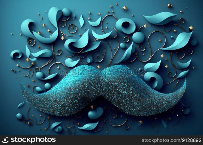 Blue abstract illustration with a mustache. International Men’s Day, Father’s Day. Generative AI. Blue abstract illustration with a mustache. International Men’s Day, Father’s Day. Generative AI.